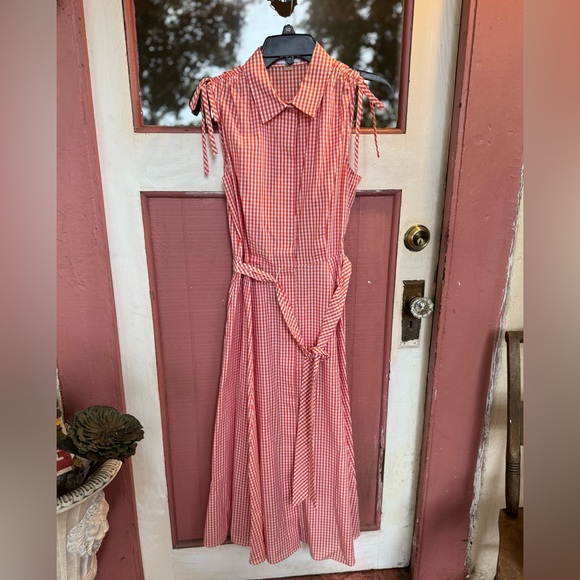 Calvin Klein Dresses & Skirts - Calvin Klein Red and Orange Gingham Button-Down Dress Size 6